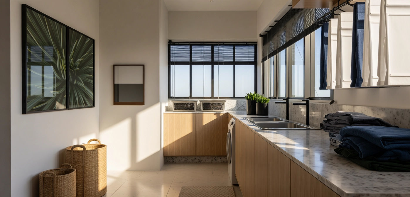 Área de serviço com vista para o mar, projeto de Karla Kétbe Arquitetura